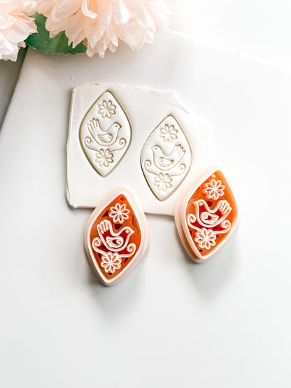 Tia Bird Polymer Clay Cutter: Folk Art Songbird Embosser