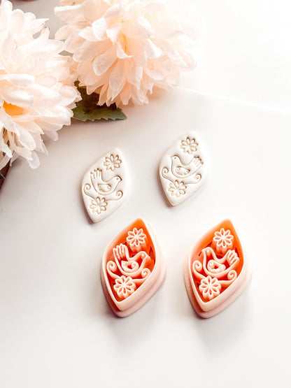 Tia Bird Polymer Clay Cutter: Folk Art Songbird Embosser