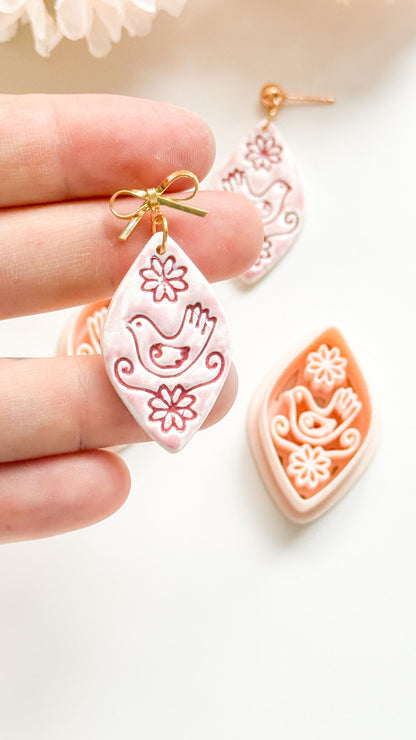 Tia Bird Polymer Clay Cutter: Folk Art Songbird Embosser