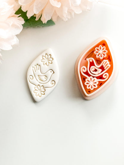 Tia Bird Polymer Clay Cutter: Folk Art Songbird Embosser
