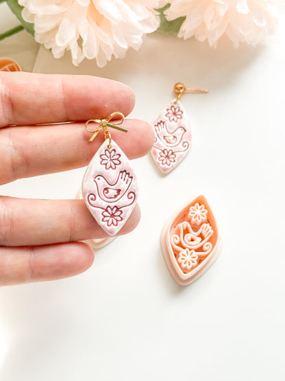 Tia Bird Polymer Clay Cutter: Folk Art Songbird Embosser