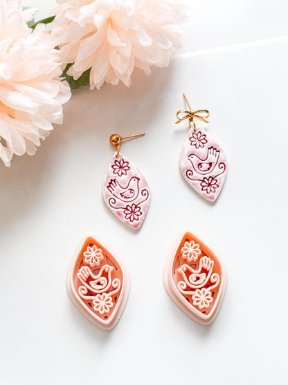 Tia Bird Polymer Clay Cutter: Folk Art Songbird Embosser