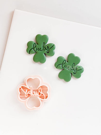 Lucky Clover Polymer Clay Cutter with Script Text Embosser