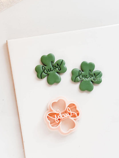 Lucky Clover Polymer Clay Cutter with Script Text Embosser
