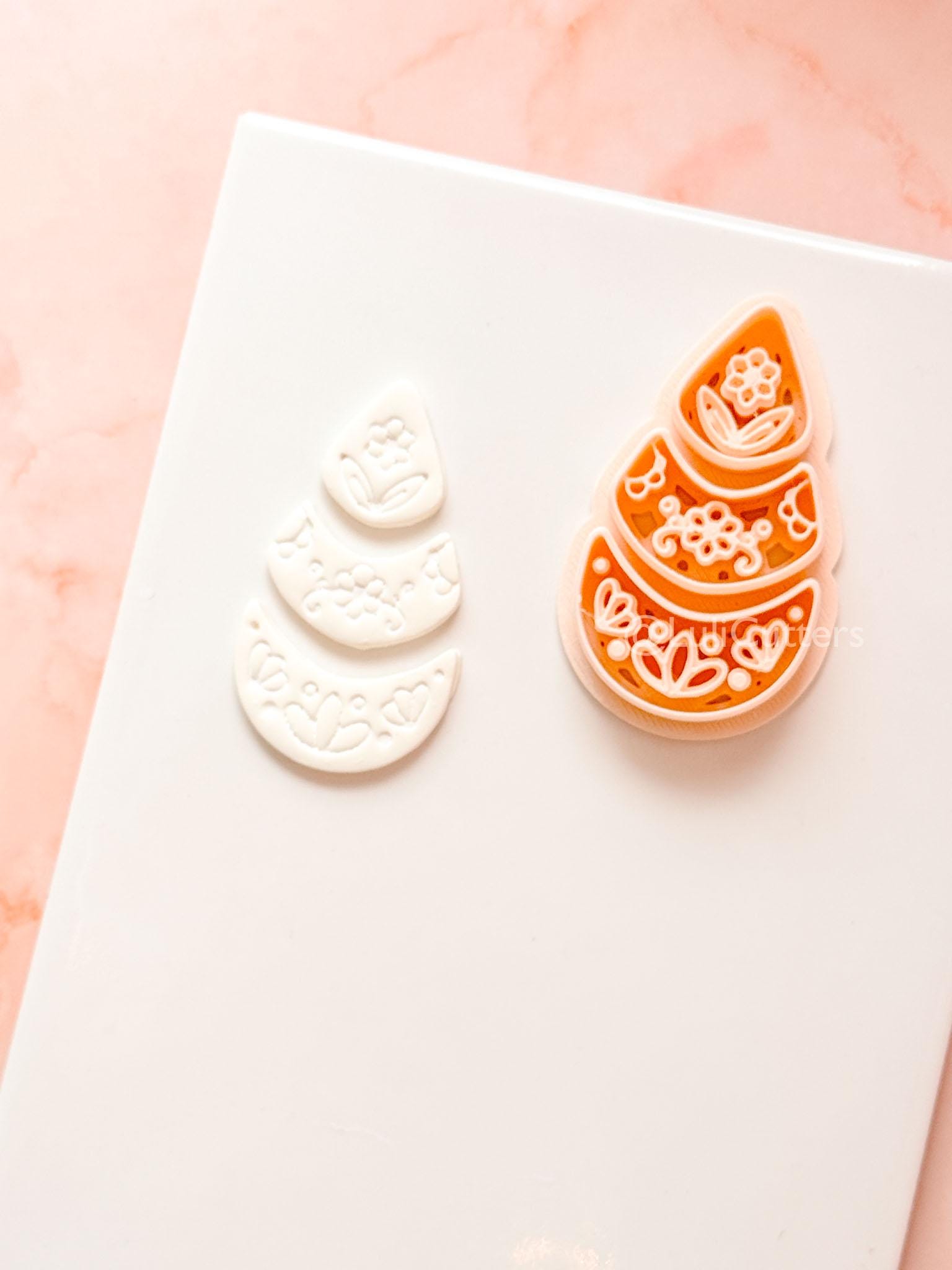 Ottilie Clay Cutter: Tiered Floral Drop Shape