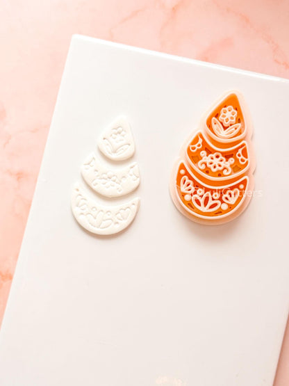 Ottilie Clay Cutter: Tiered Floral Drop Shape