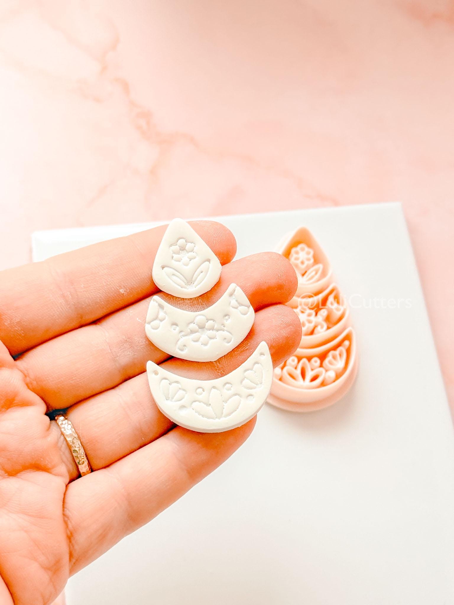 Ottilie Clay Cutter: Tiered Floral Drop Shape