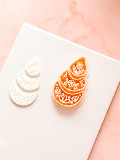 Ottilie Clay Cutter: Tiered Floral Drop Shape