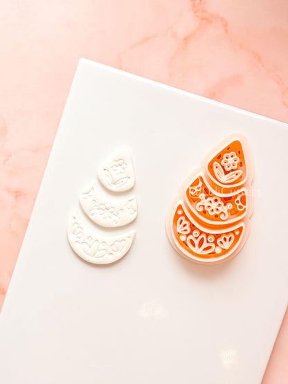 Ottilie Clay Cutter: Tiered Floral Drop Shape