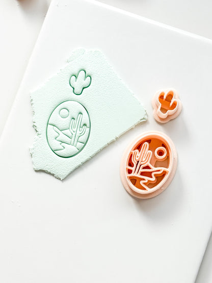 Desert Day Clay Cutter: Cactus Landscape Oval Design