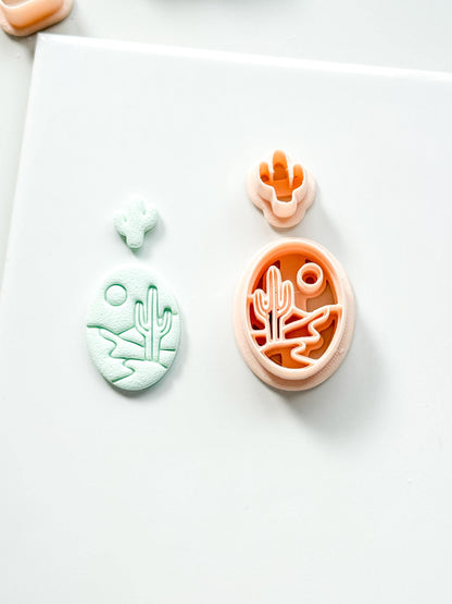 Desert Day Clay Cutter: Cactus Landscape Oval Design