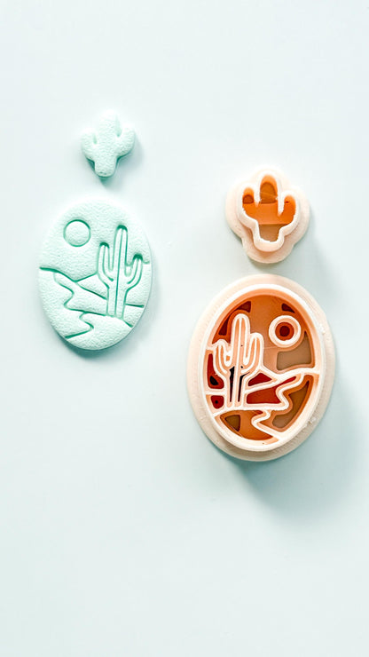 Desert Day Clay Cutter: Cactus Landscape Oval Design