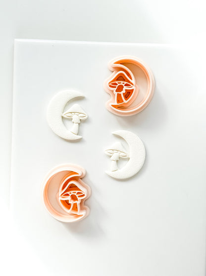 Moon & Mushroom Clay Cutter: Crescent Moon Fantasy Design