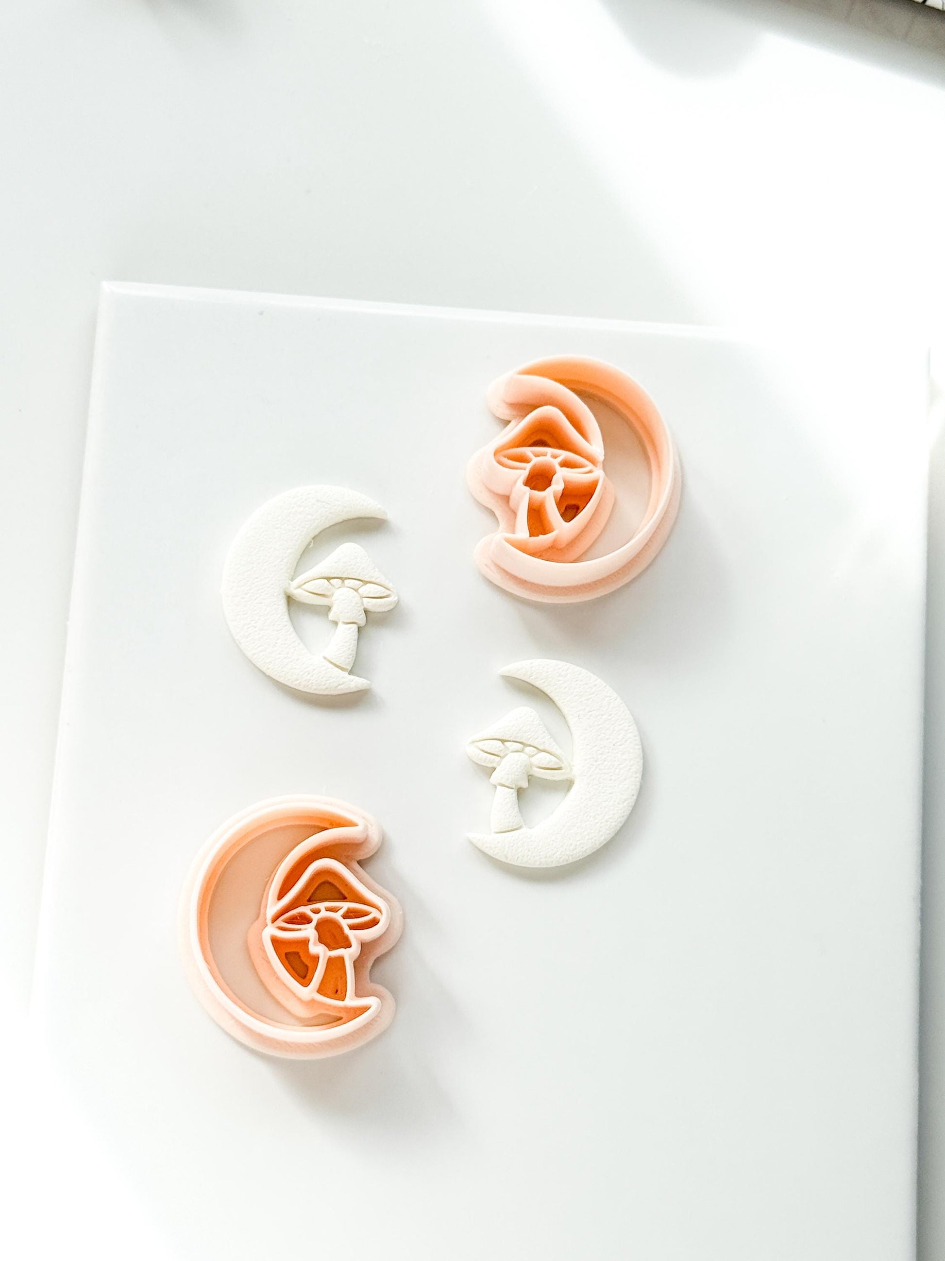 Moon & Mushroom Clay Cutter: Crescent Moon Fantasy Design