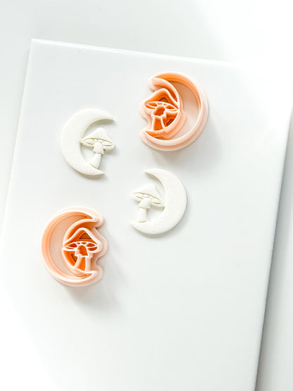 Moon & Mushroom Clay Cutter: Crescent Moon Fantasy Design