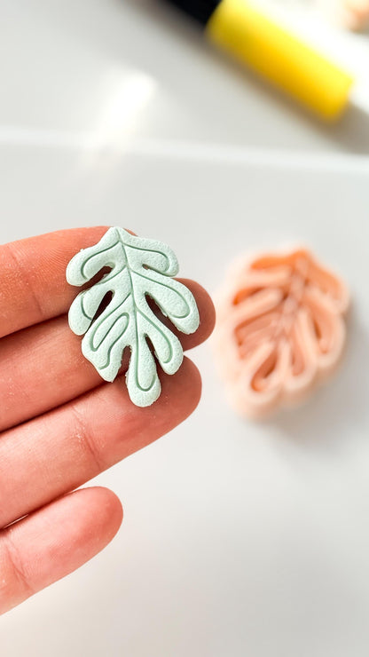Soft Monstera Clay Cutter: Organic Leaf Line Design