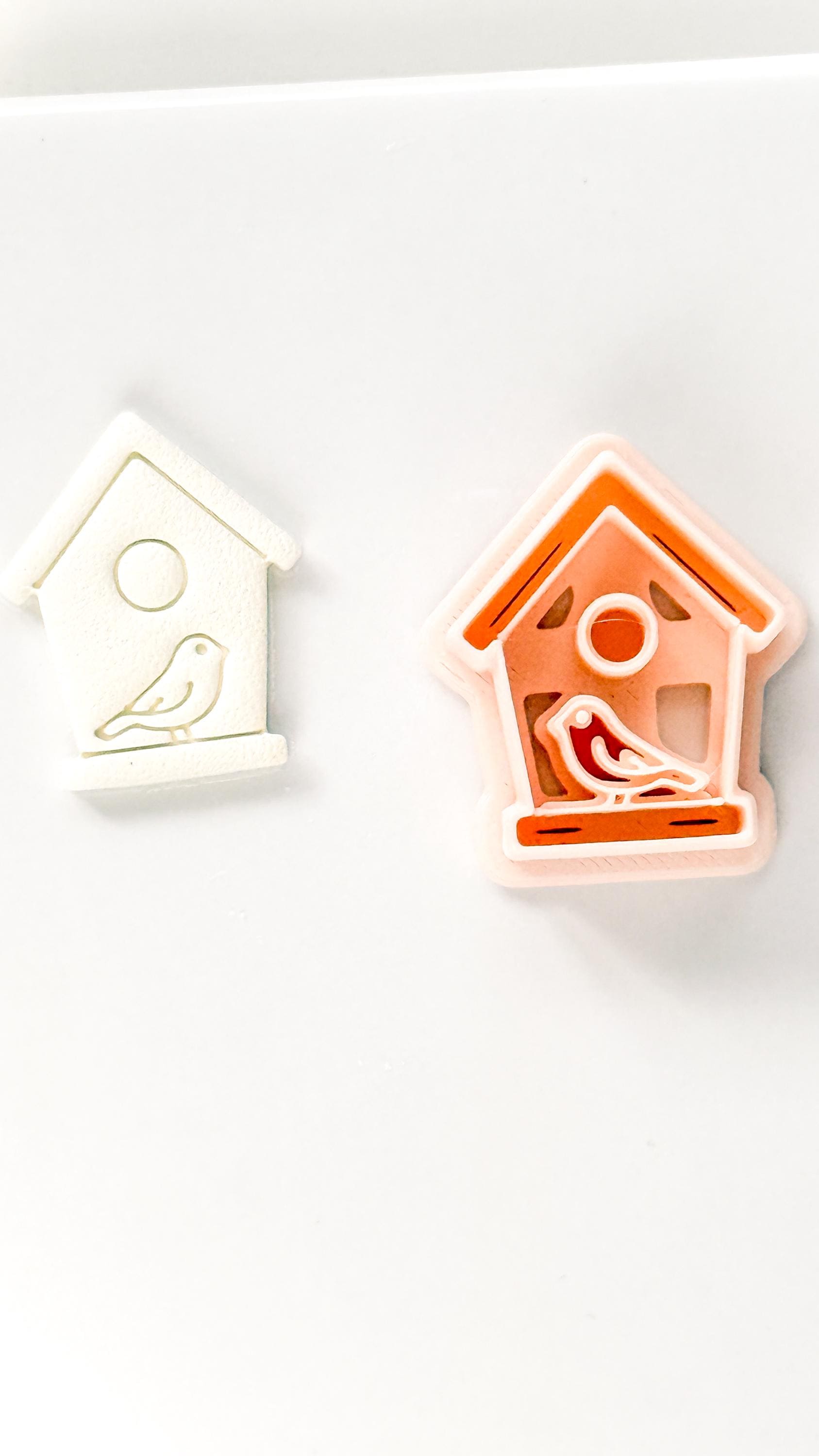 Birdhouse Polymer Clay Cutter: Embossed Bird Shape for Spring Earrings