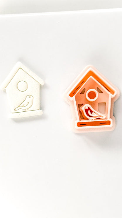Birdhouse Polymer Clay Cutter: Embossed Bird Shape for Spring Earrings