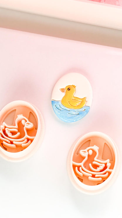 Little Duckling Polymer Clay Cutter: Embossed Oval Floating Duck for Spring