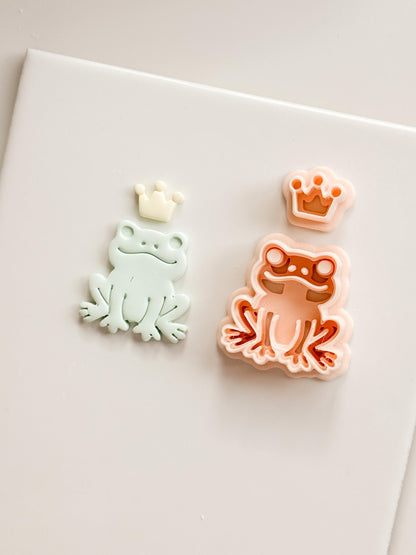 Royal Hopper Polymer Clay Cutter: Embossed Frog & Crown for Fairy Tale Earrings