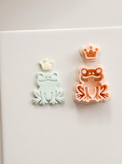 Royal Hopper Polymer Clay Cutter: Embossed Frog & Crown for Fairy Tale Earrings