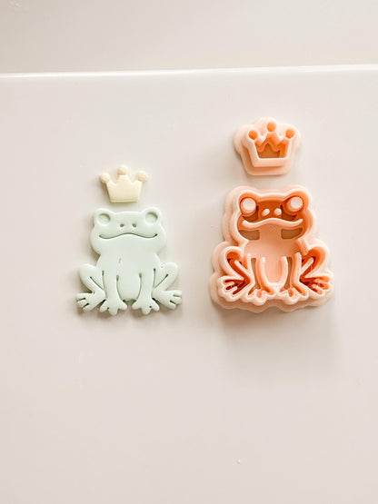 Royal Hopper Polymer Clay Cutter: Embossed Frog & Crown for Fairy Tale Earrings
