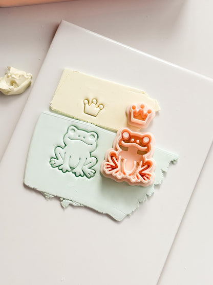 Royal Hopper Polymer Clay Cutter: Embossed Frog & Crown for Fairy Tale Earrings