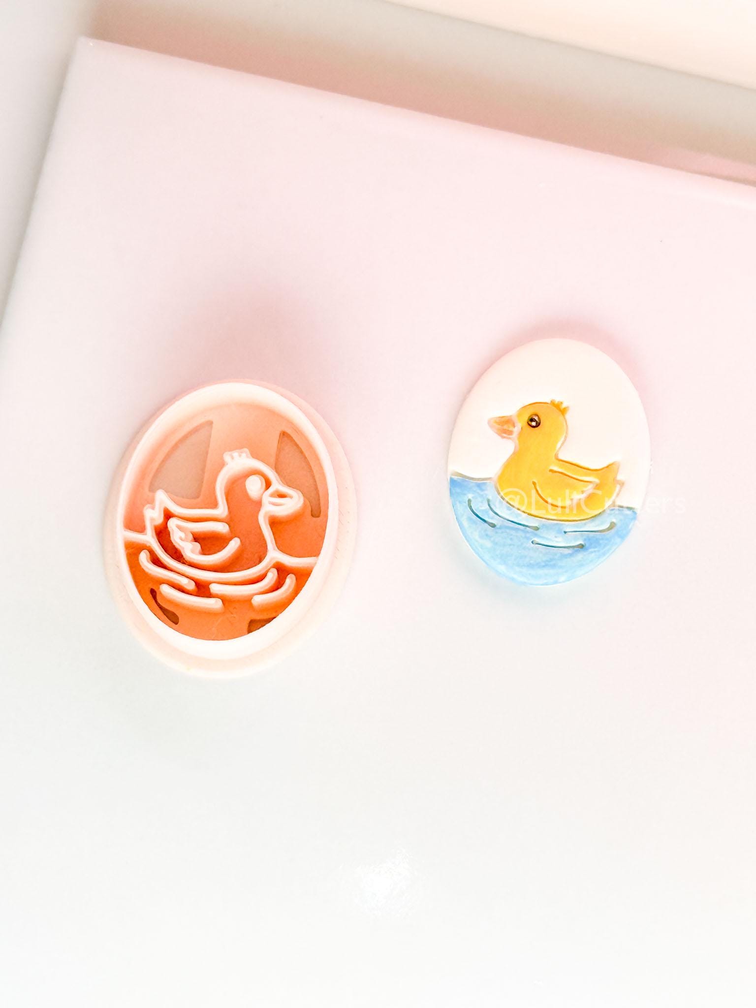 Little Duckling Polymer Clay Cutter: Embossed Oval Floating Duck for Spring