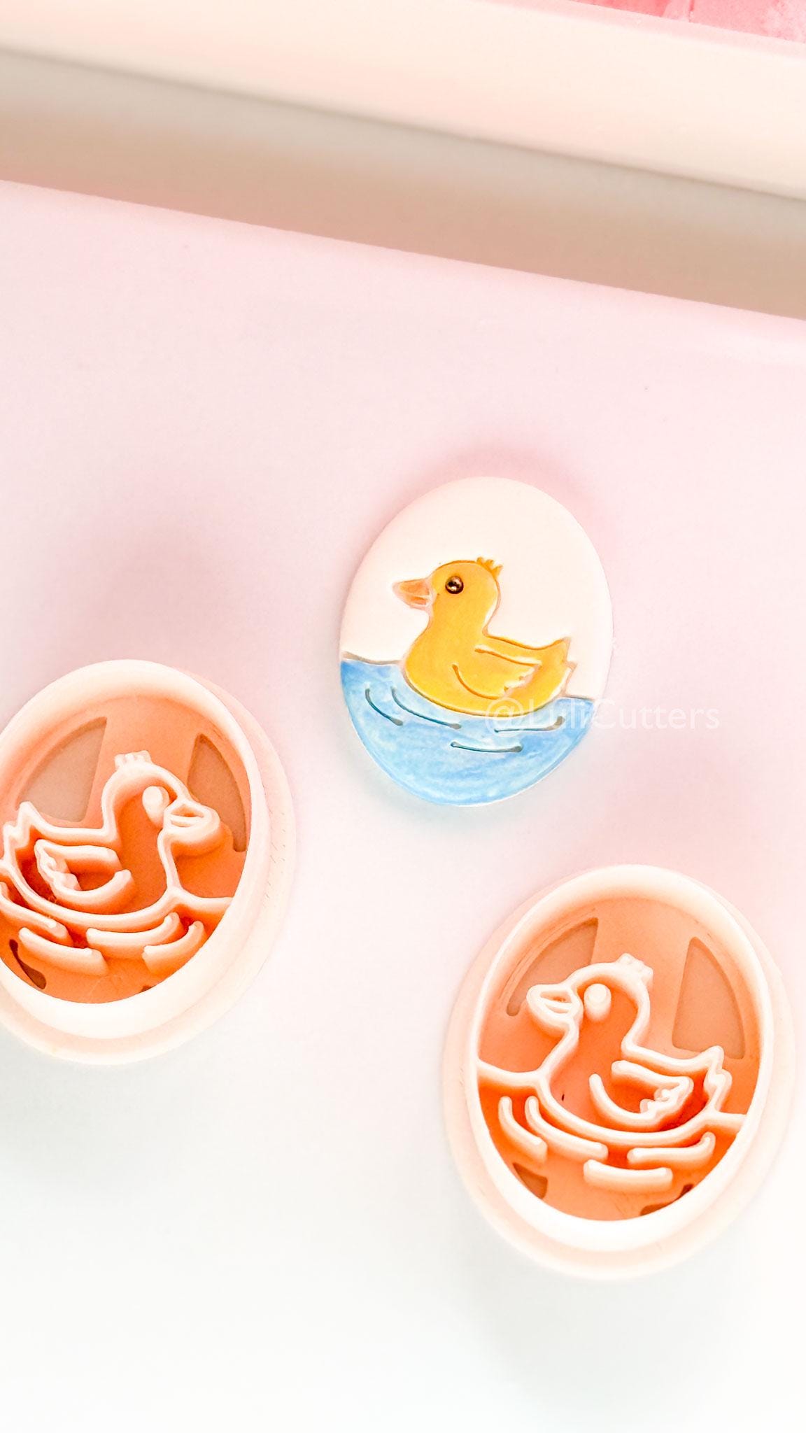 Little Duckling Polymer Clay Cutter: Embossed Oval Floating Duck for Spring