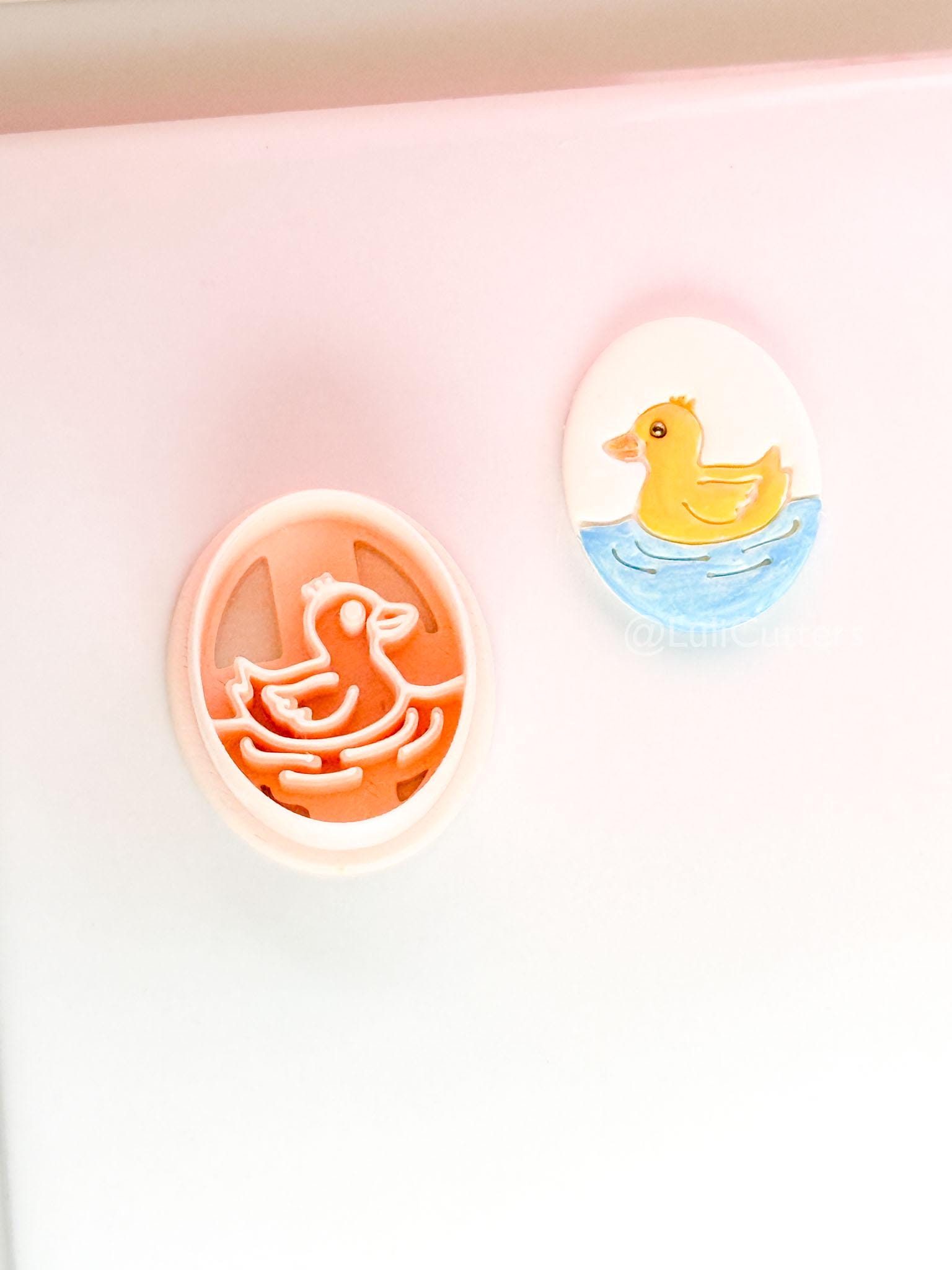 Little Duckling Polymer Clay Cutter: Embossed Oval Floating Duck for Spring