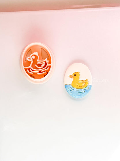 Little Duckling Polymer Clay Cutter: Embossed Oval Floating Duck for Spring