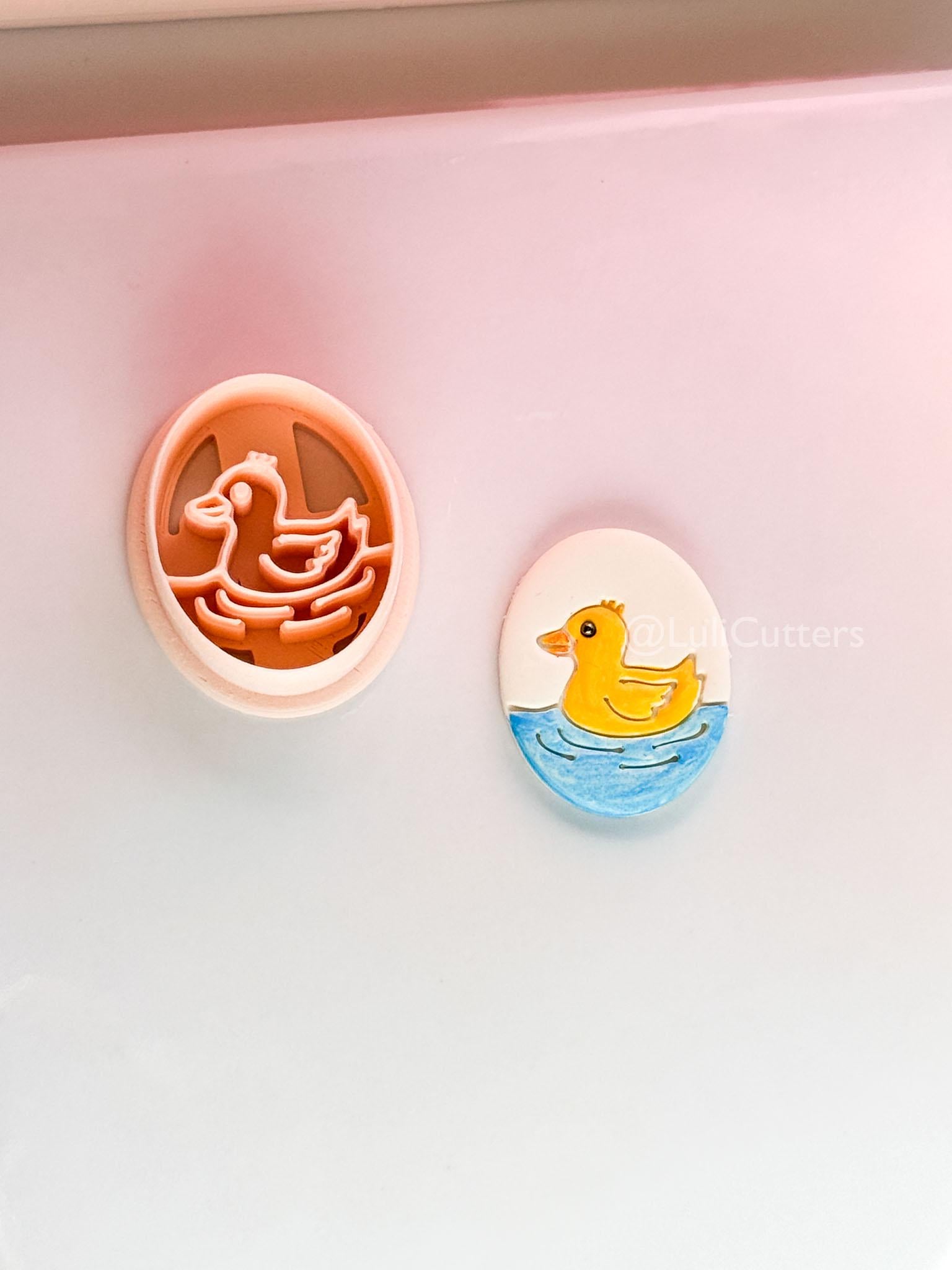 Little Duckling Polymer Clay Cutter: Embossed Oval Floating Duck for Spring