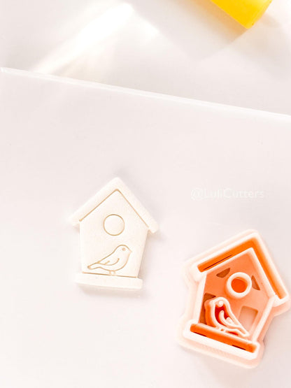 Birdhouse Polymer Clay Cutter: Embossed Bird Shape for Spring Earrings