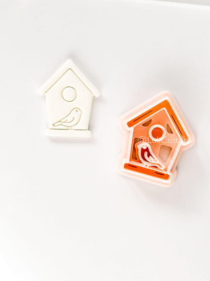 Birdhouse Polymer Clay Cutter: Embossed Bird Shape for Spring Earrings