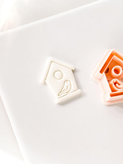 Birdhouse Polymer Clay Cutter: Embossed Bird Shape for Spring Earrings