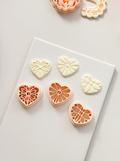 Floral Heart Medley Polymer Clay Cutter: Petal Heart Set