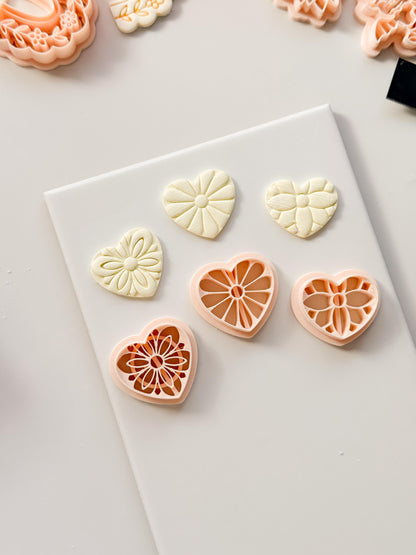 Floral Heart Medley Polymer Clay Cutter: Petal Heart Set