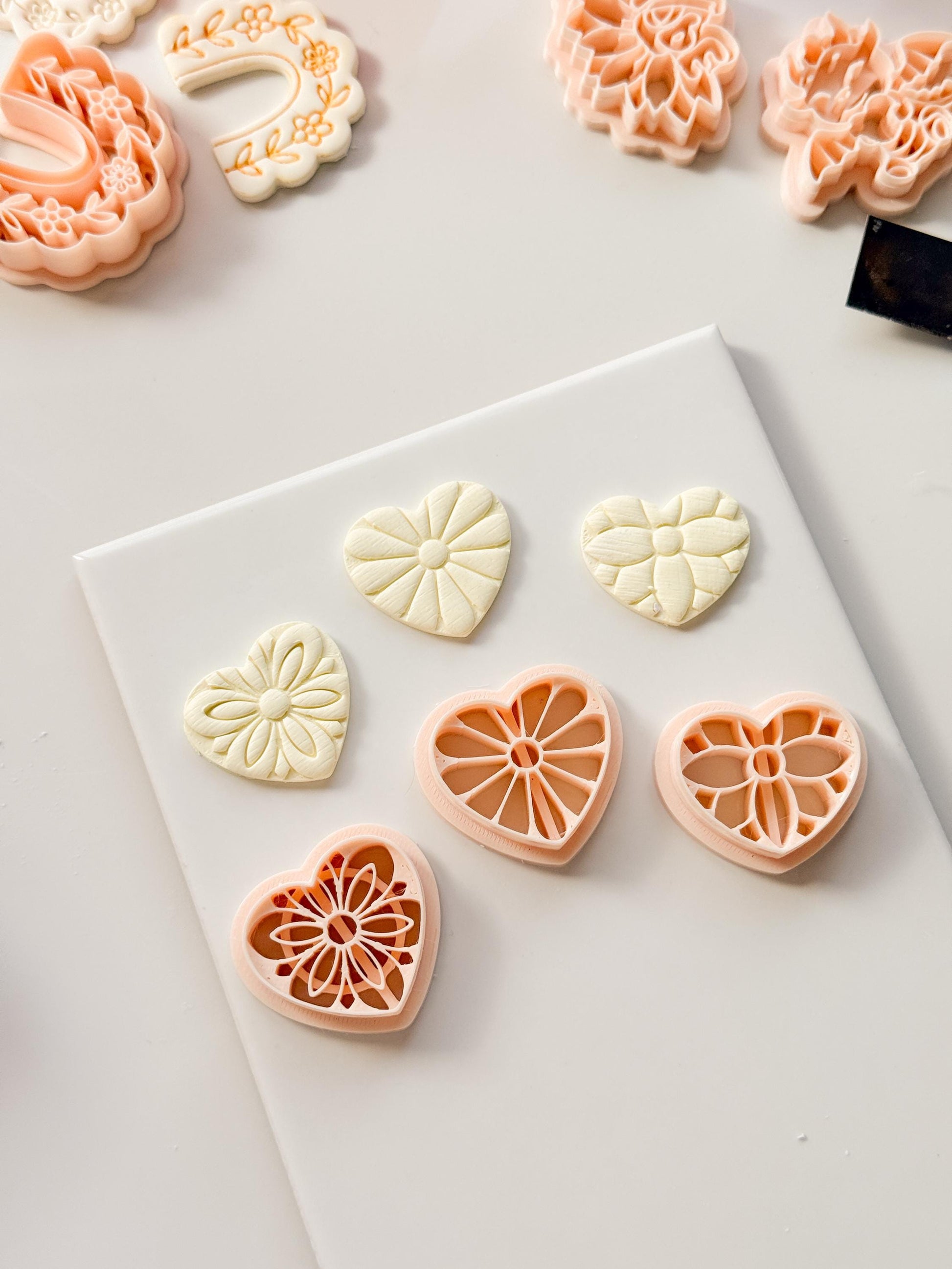 Floral Heart Medley Polymer Clay Cutter: Petal Heart Set