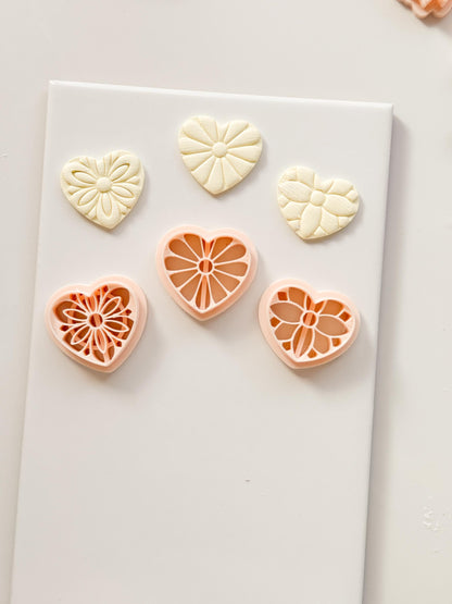 Floral Heart Medley Polymer Clay Cutter: Petal Heart Set