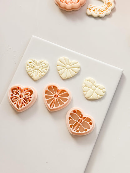 Floral Heart Medley Polymer Clay Cutter: Petal Heart Set