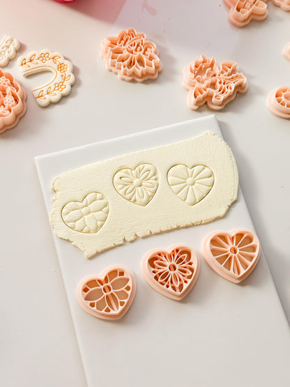 Floral Heart Medley Polymer Clay Cutter: Petal Heart Set
