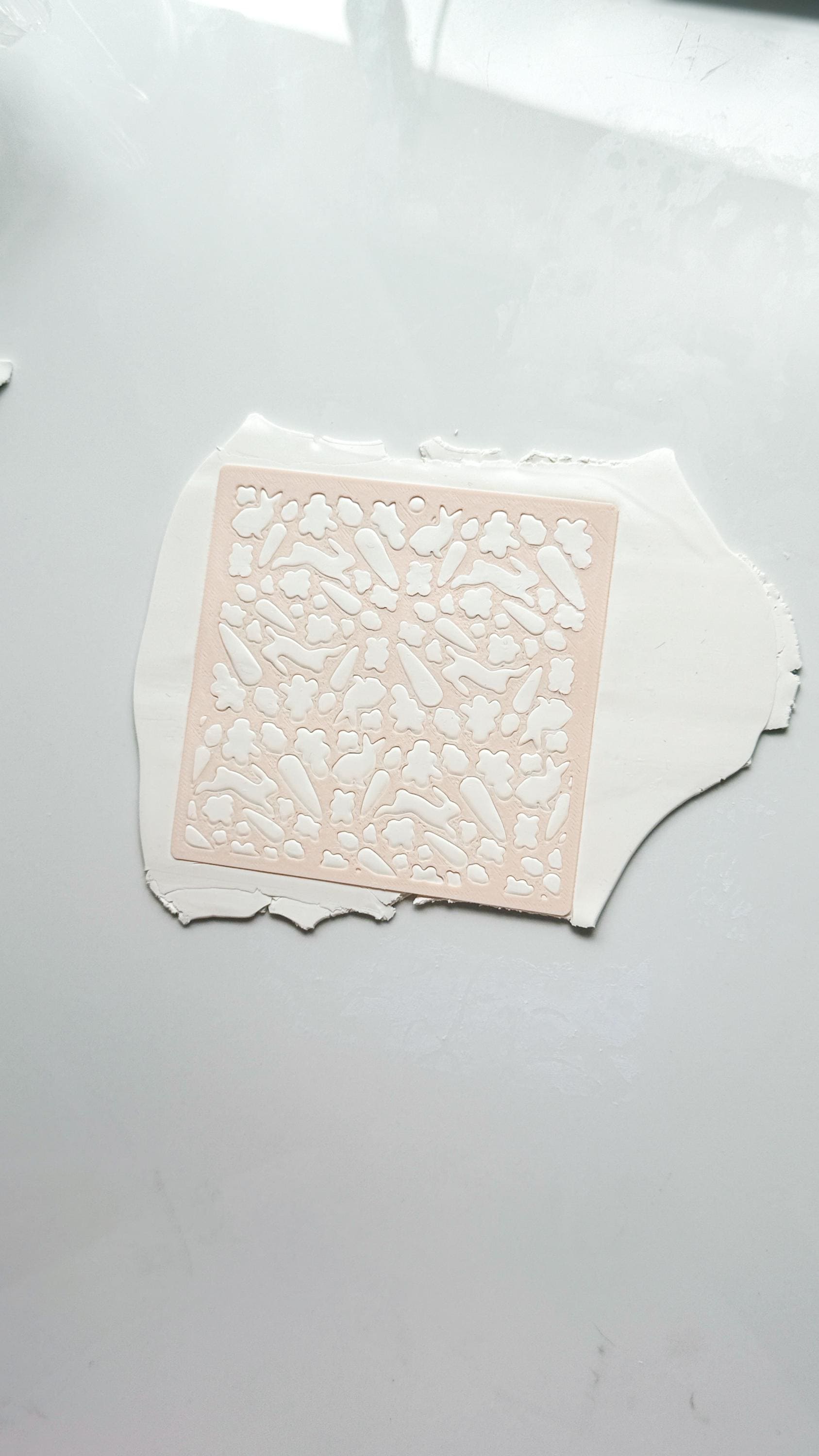 Easter Garden Stencil: Bunny and Carrot Pattern for Polymer Clay
