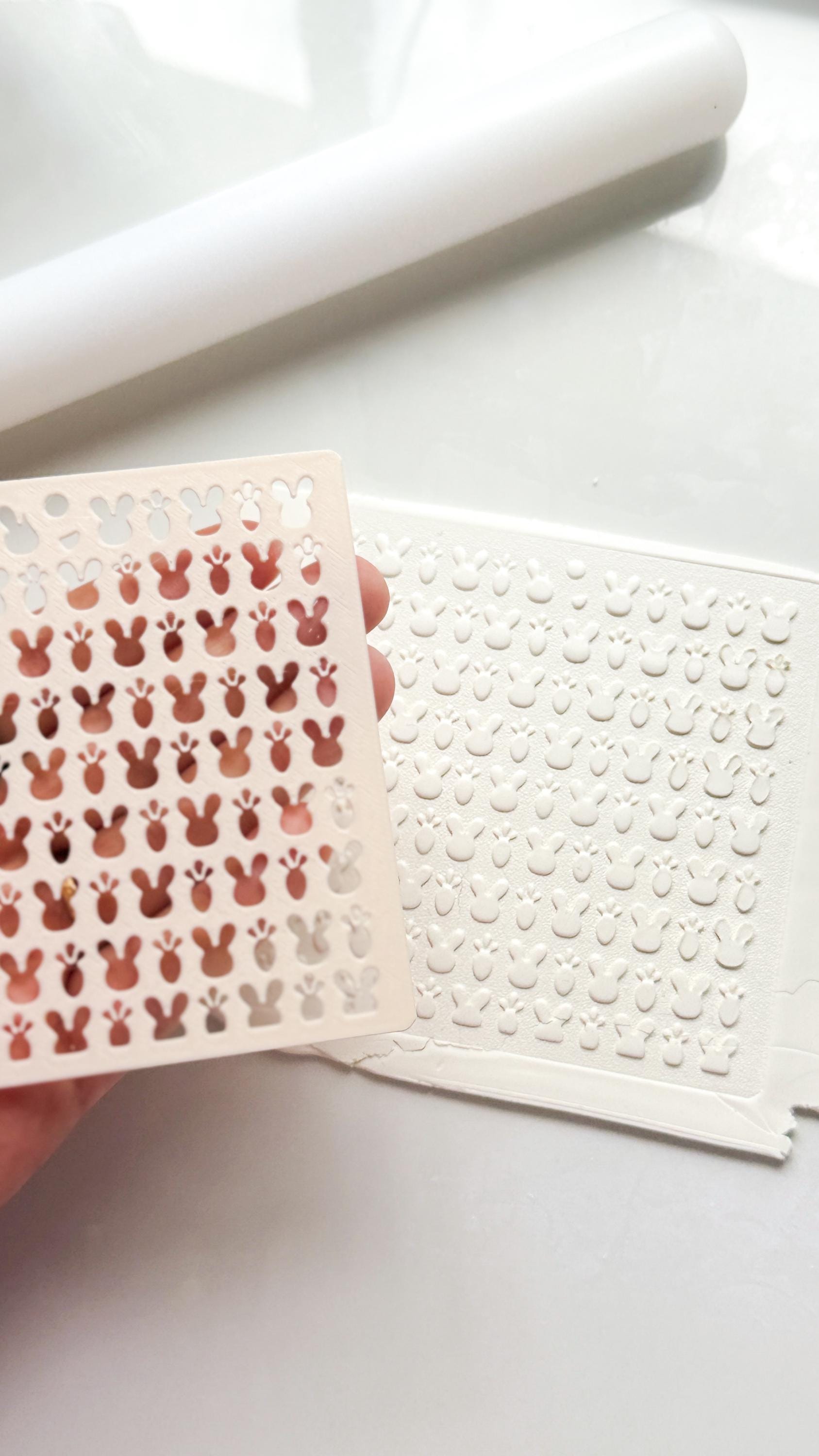 Bunny Face & Carrot Stencil: Easter Pattern Polymer Clay