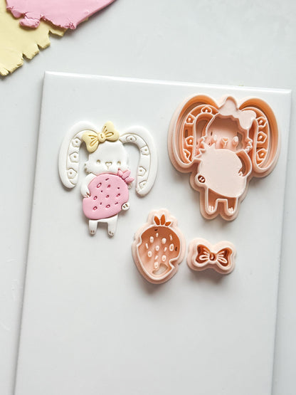 Bunny Berry Cutter: Strawberry Rabbit Shape for Polymer Clay