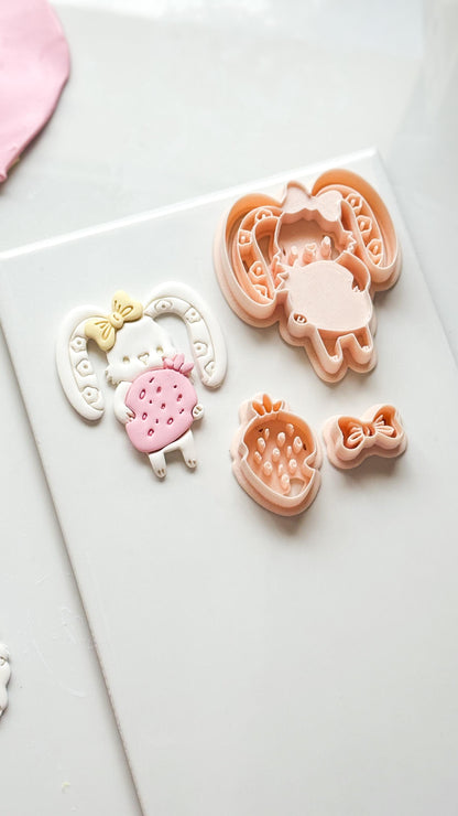 Bunny Berry Cutter: Strawberry Rabbit Shape for Polymer Clay
