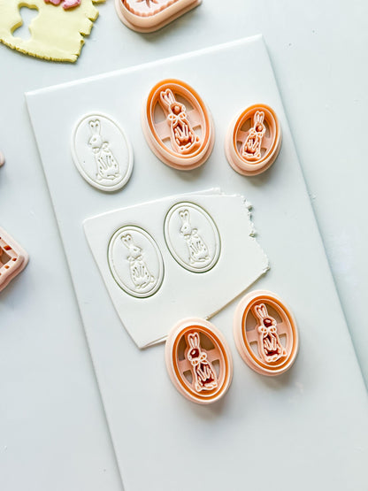 Soli Bunny Frame Cutter: Oval Easter Rabbit Frame for Polymer Clay