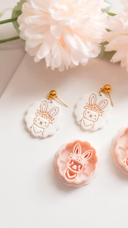 Daisy Bunny Polymer Clay Cutter: Scalloped Edge Floral Rabbit