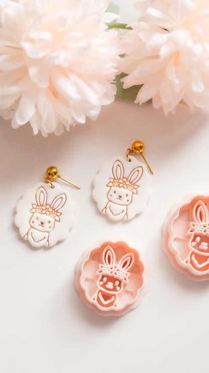 Daisy Bunny Polymer Clay Cutter: Scalloped Edge Floral Rabbit