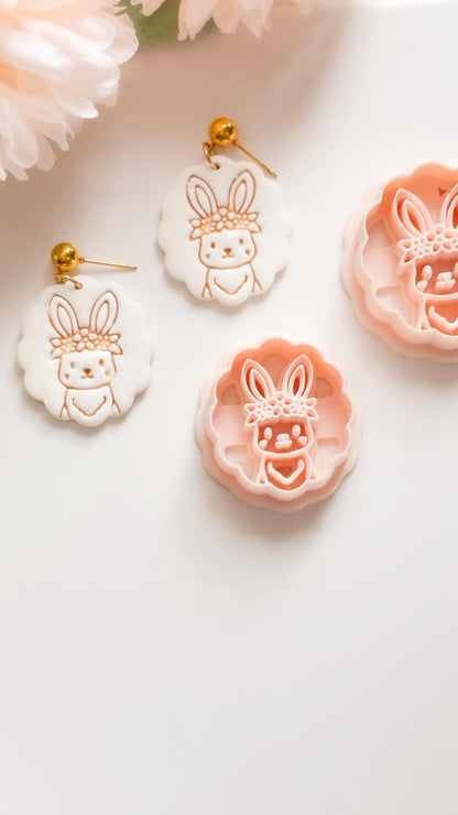 Daisy Bunny Polymer Clay Cutter: Scalloped Edge Floral Rabbit