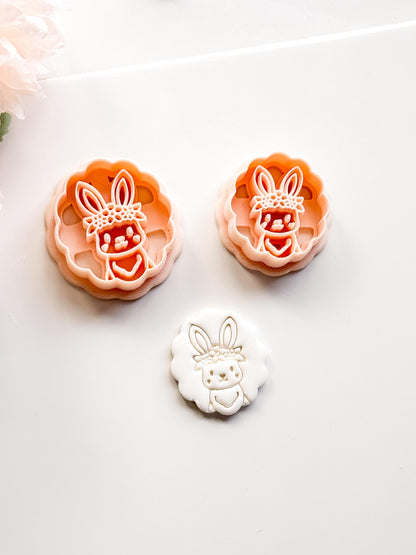 Daisy Bunny Polymer Clay Cutter: Scalloped Edge Floral Rabbit